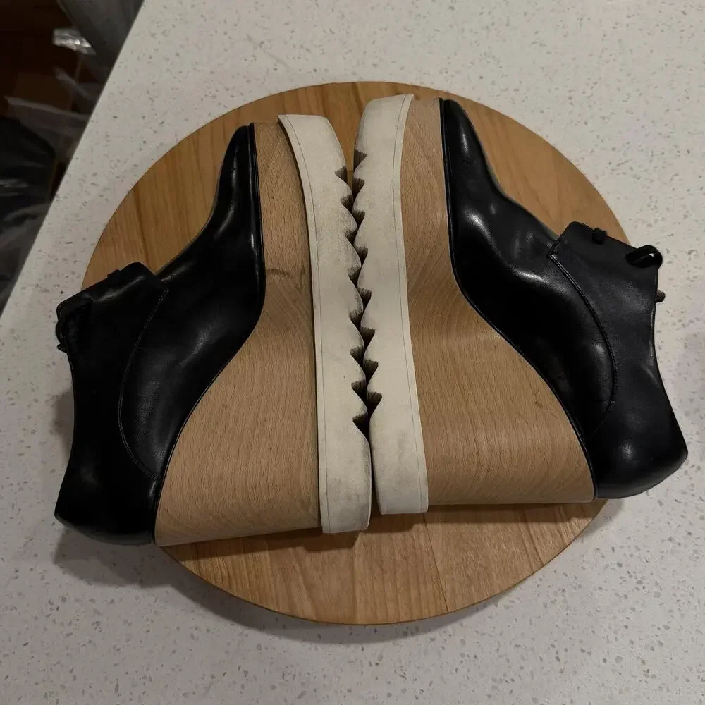Stella McCartney Heels 7 Elyse Platform Wedge Square Toe Black Office Chic Italy